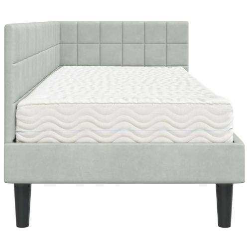 Ъглова рамка за легло с матрак 2 pcs Светлосиво Кадифе