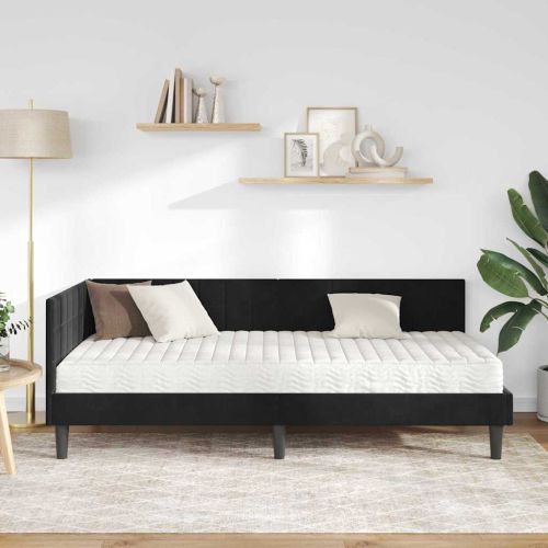 Ъглова рамка за легло с матрак с таблото 2 pcs Черно Кадифе