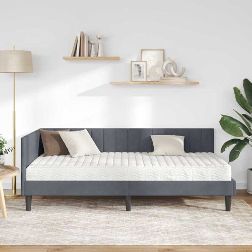 Ъглова рамка за легло с матрак с таблото 2 pcs Сив Кадифе
