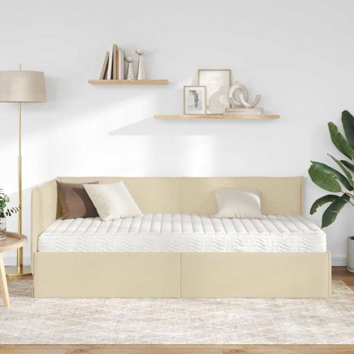 Ъглова рамка за легло с матрак с таблото 2 pcs Крем Кадифе
