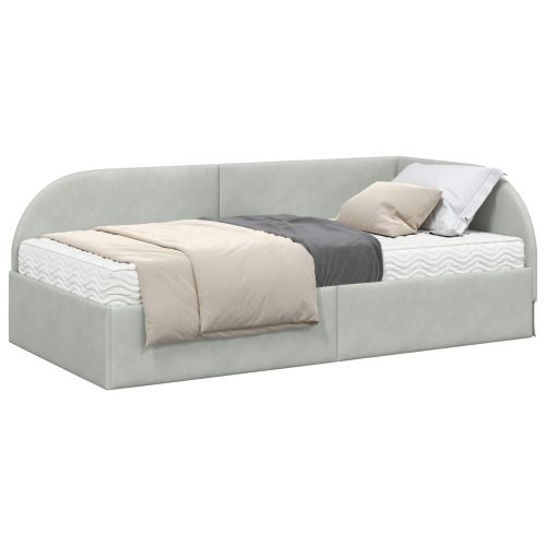 Ъглова рамка за легло с матрак 2 pcs Светлосиво Кадифе