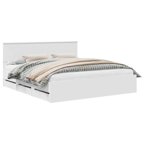 Рамка за легло с чекмедже Бяло 200 x 200 cm Инженерна дървесина