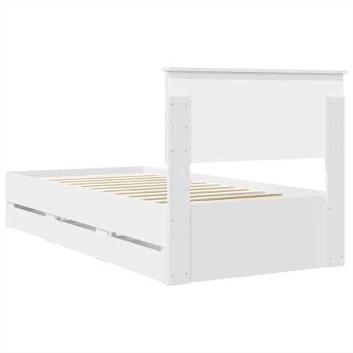 Рамка за легло с чекмедже Бяло 90 x 190 cm Инженерна дървесина