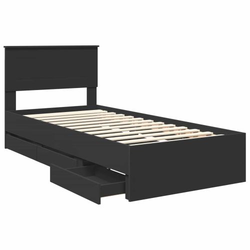 Рамка за легло с чекмедже Черно 90 x 190 cm Инженерна дървесина