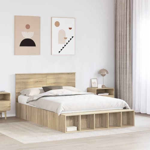 Рамка за легло с рафт Сонома дъб 140 x 190 cm Инженерно дърво