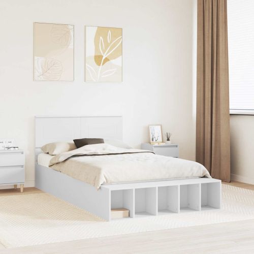 Рамка за легло с рафт Бяло 135 x 190 cm Инженерно дърво