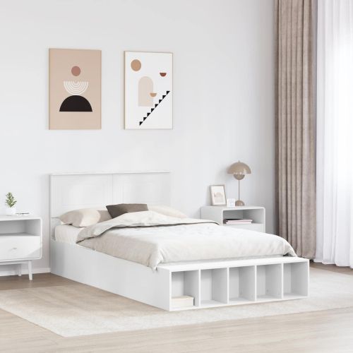 Рамка за легло с рафт Бяло 135 x 190 cm Инженерно дърво