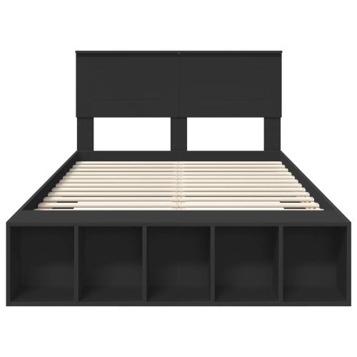 Рамка за легло с рафт Черно 135 x 190 cm Инженерно дърво