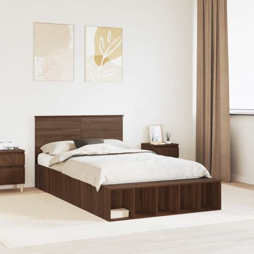 Рамка за легло с рафт Кафяв дъб 120 x 190 cm Инженерно дърво