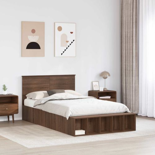 Рамка за легло с рафт Кафяв дъб 120 x 190 cm Инженерно дърво