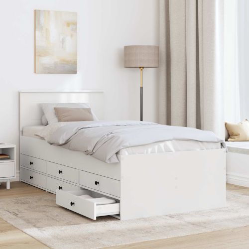 Легло-диван с чекмедже Бял и черен 90 x 200 cm Инженерно дърво