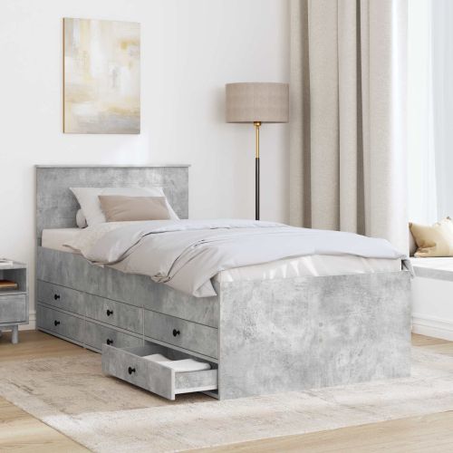 Легло-диван Сив бетон и черно 90 x 200 cm Инженерно дърво