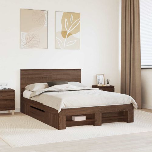 Рамка за легло с таблото Кафяв дъб 140 x 200 cm Инженерно дърво