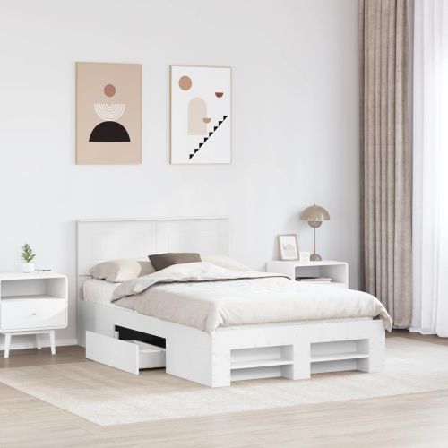 Рамка за легло с таблото Бяло 137 x 203 см Инженерно дърво