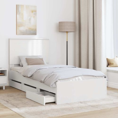 Рамка за легло с чекмедже Бяло 90 x 190 cm Инженерна дървесина
