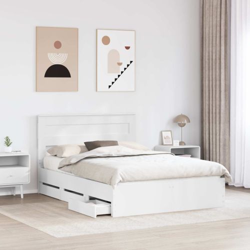 Рамка за легло с чекмедже Бяло 140 x 190 cm Инженерна дървесина