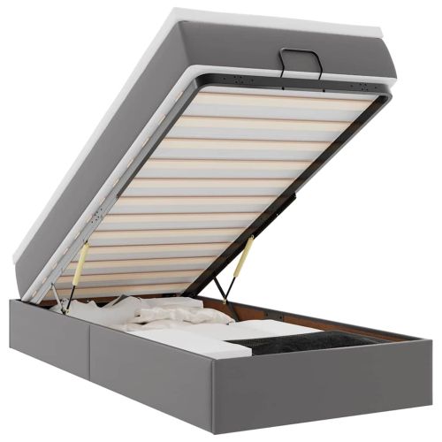 Османска легло с матрак, сиво, 80x200 см, изкуствена кожа