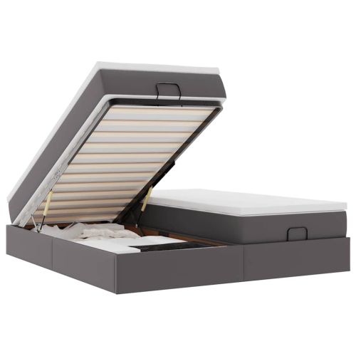 Османска легло с матраци, сиво, 160x200 см, изкуствена кожа