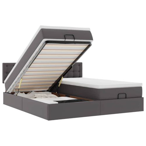 Османска легло с матраци, сиво, 160x200 см, изкуствена кожа