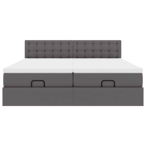 Османска легло с матраци, сиво, 160x200 см, изкуствена кожа