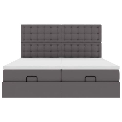 Османска легло с матраци&LED, сиво, 160x200 см, изкуствена кожа