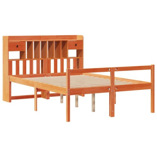 Легло с етажерка за книги, без матрак, 140x190 см, бор масив