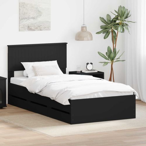 Рамка за легло с таблото Черно 100 x 200 cm Инженерна дървесина