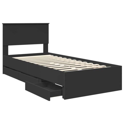 Рамка за легло с чекмедже Черно 90 x 200 cm Инженерна дървесина