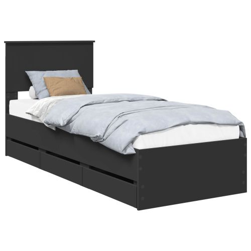 Рамка за легло с чекмедже Черно 75 x 190 cm Инженерна дървесина