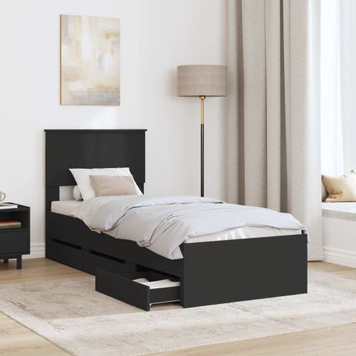 Рамка за легло с чекмедже Черно 75 x 190 cm Инженерна дървесина