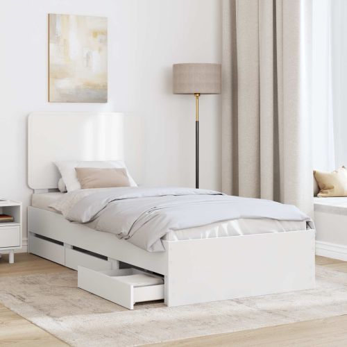 Рамка за легло с чекмедже Бяло 75 x 190 cm Инженерна дървесина