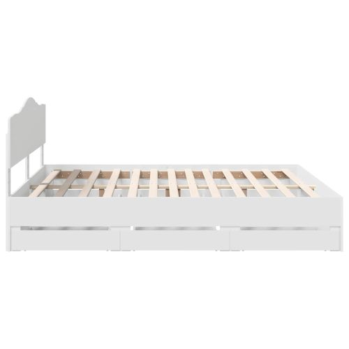 Рамка за легло с чекмедже Бяло 200 x 200 cm Инженерна дървесина