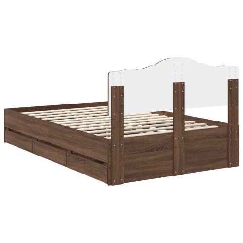 Рамка за легло Кафяв дъб 135 x 190 cm Инженерна дървесина