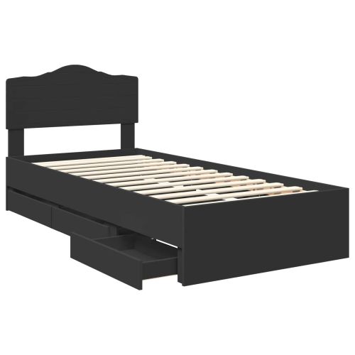 Рамка за легло с чекмедже Черно 90 x 200 cm Инженерна дървесина
