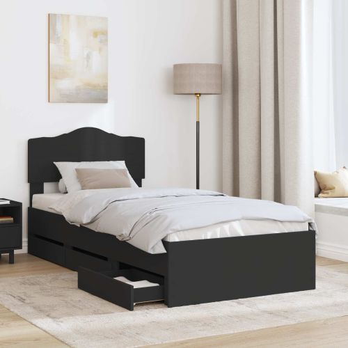 Рамка за легло с чекмедже Черно 75 x 190 cm Инженерна дървесина