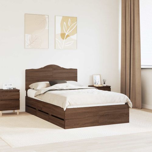 Рамка за легло Кафяв дъб 135 x 190 cm Инженерна дървесина