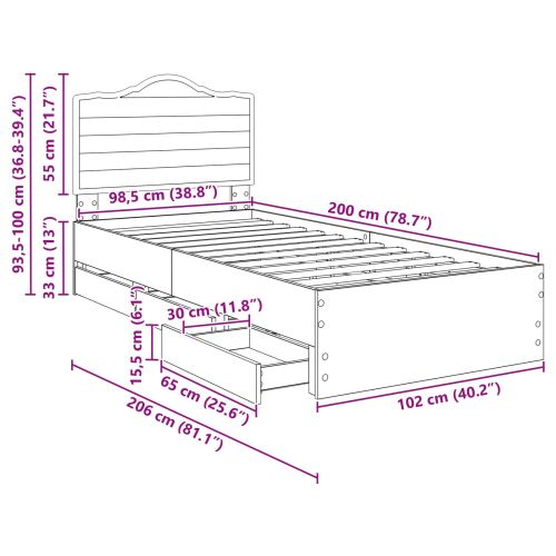 Рамка за легло с таблото Черно 100 x 200 cm Инженерна дървесина