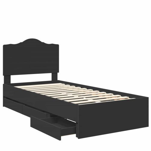 Рамка за легло с чекмедже Черно 90 x 200 cm Инженерна дървесина