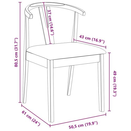 Трапезен стол 2 pcs Естествено и светло Солидно гумено дърво