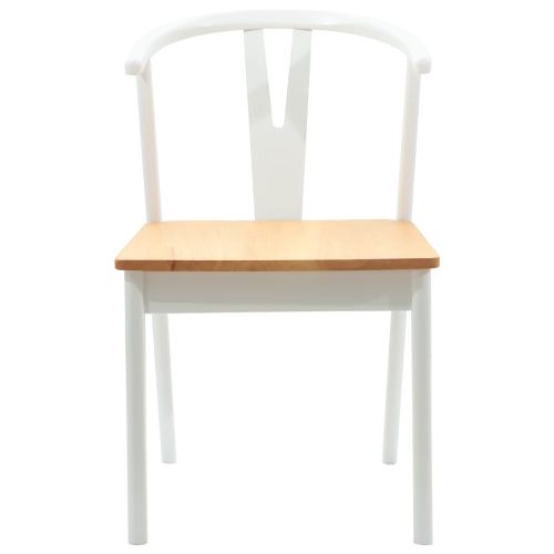 Трапезен стол 2 pcs Бял и натурален Солидно гумено дърво