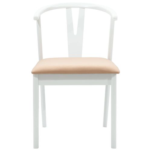 Трапезен стол 2 pcs Бяло и кафяво Солидно гумено дърво