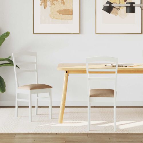 Трапезен стол 2 pcs Бяло и кафяво Солидно гумено дърво