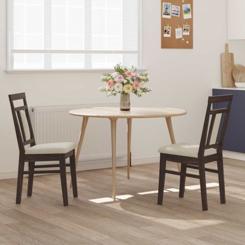 Трапезен стол 2 pcs Светло кафяво и светло Солидно гумено дърво