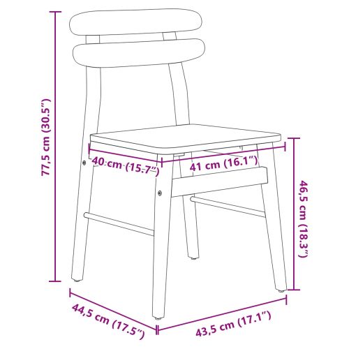 Трапезен стол 2 pcs Бял и натурален Солидно гумено дърво