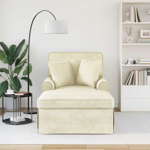 Шезлонг с пола с възглавница Крем 91 x 157 x 91 см Ребрист плат