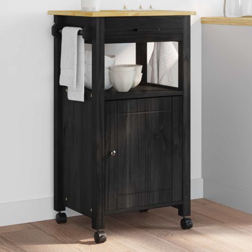 Кухненска количка Черно 88,5 x 40 x 48 см Солиден бор