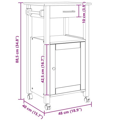 Кухненска количка Черно 88,5 x 40 x 48 см Солиден бор