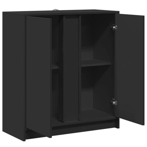 Сайдборд с LED, черен, 77x34x85 см, инженерно дърво