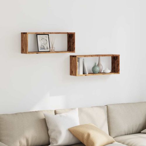 Wall Cube Shelves 2 бр. старо дърво 60x15x23 cm