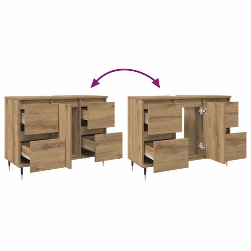 Шкаф за баня, дъб артизан, 80x33x60 см, инженерно дърво